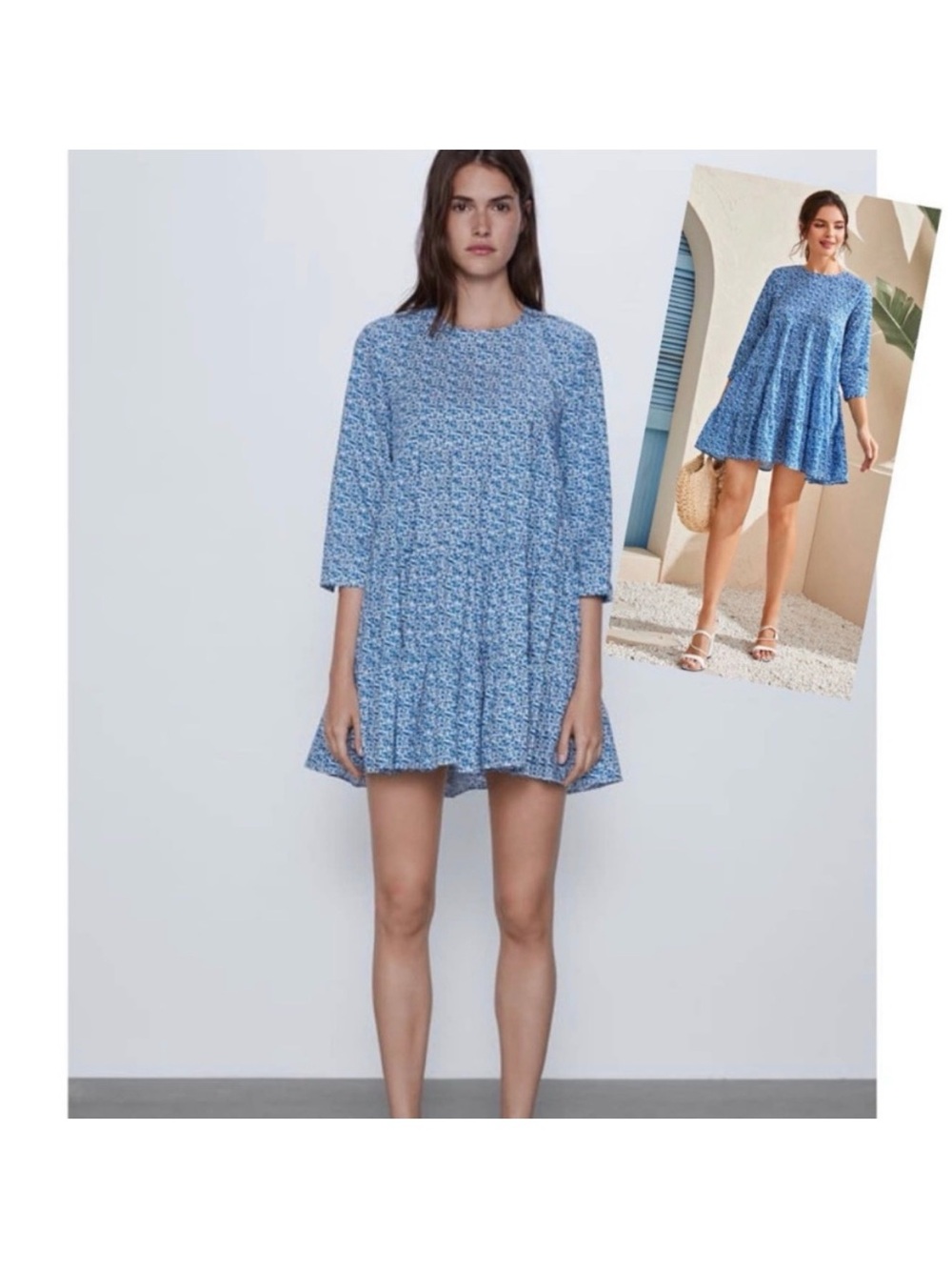 Zara Blue Floral Tiered Dress